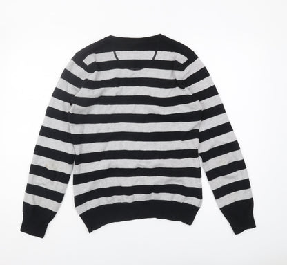 Jake's Men's Black Striped V-Neck Pullover Jumper M