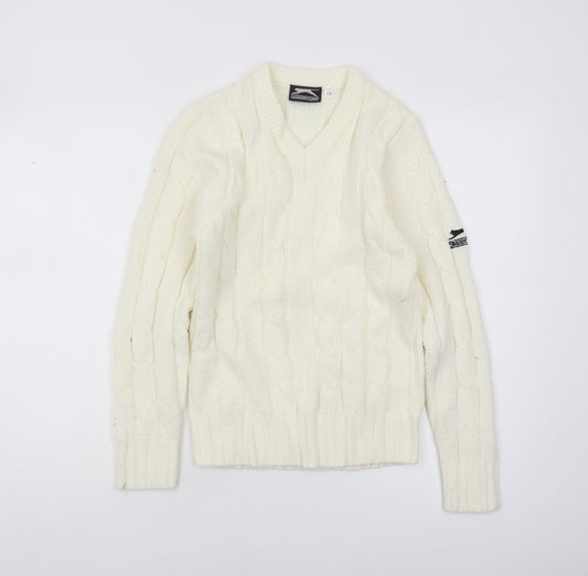 Slazenger Boys Ivory Cable-Knit Jumper Pullover V-Neck 11-12 Years