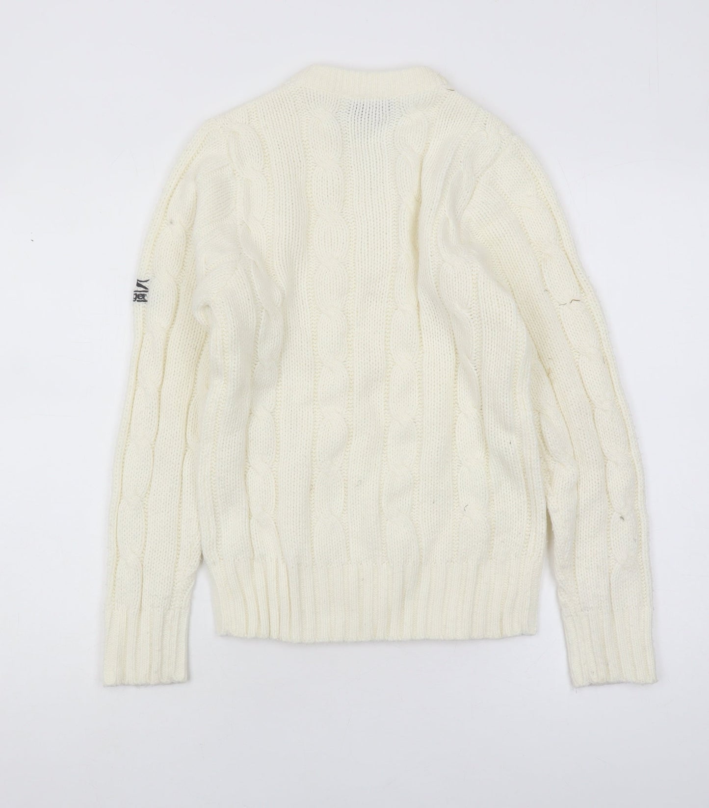 Slazenger Boys Ivory Cable-Knit Jumper Pullover V-Neck 11-12 Years