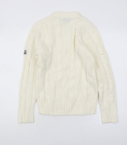 Slazenger Boys Ivory Cable-Knit Jumper Pullover V-Neck 11-12 Years