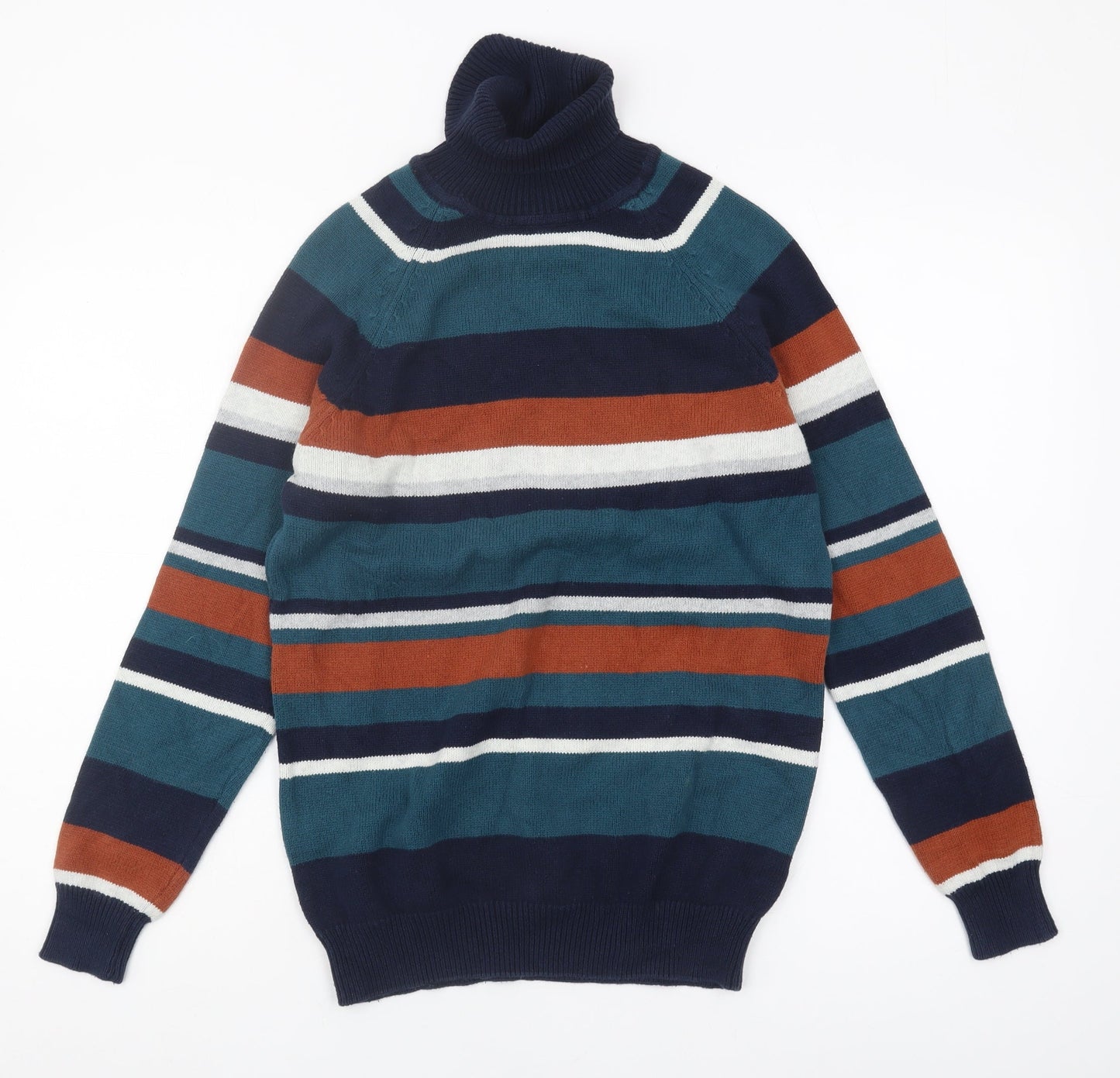 Cotton Traders Men's XS Striped Roll Neck Jumper