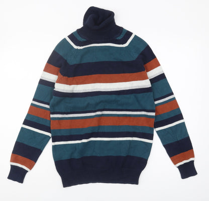 Cotton Traders Men's XS Striped Roll Neck Jumper