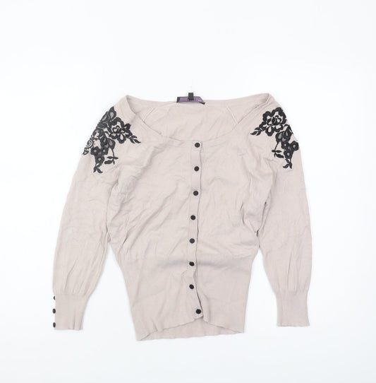 Coast Women's Beige Cardigan, Size 12, Embroidered, Casual