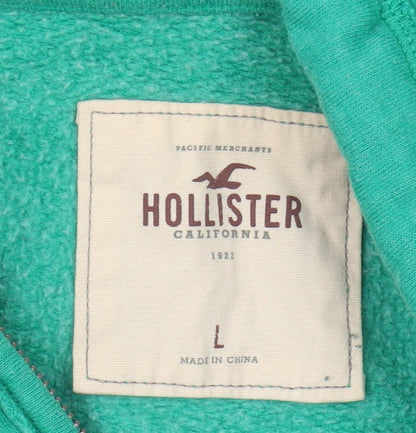 Hollister Green Unisex Full Zip Hoodie L, Casual, Logo