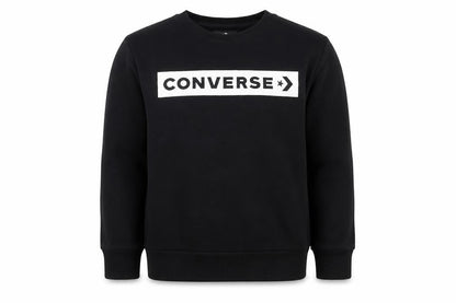 Front view of Converse boys’ black sweatshirt, size M, crew neck