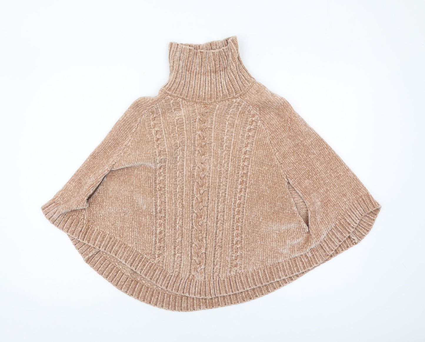 Next Girls Beige Cape Jumper, Roll Neck, Size 7-8 Years