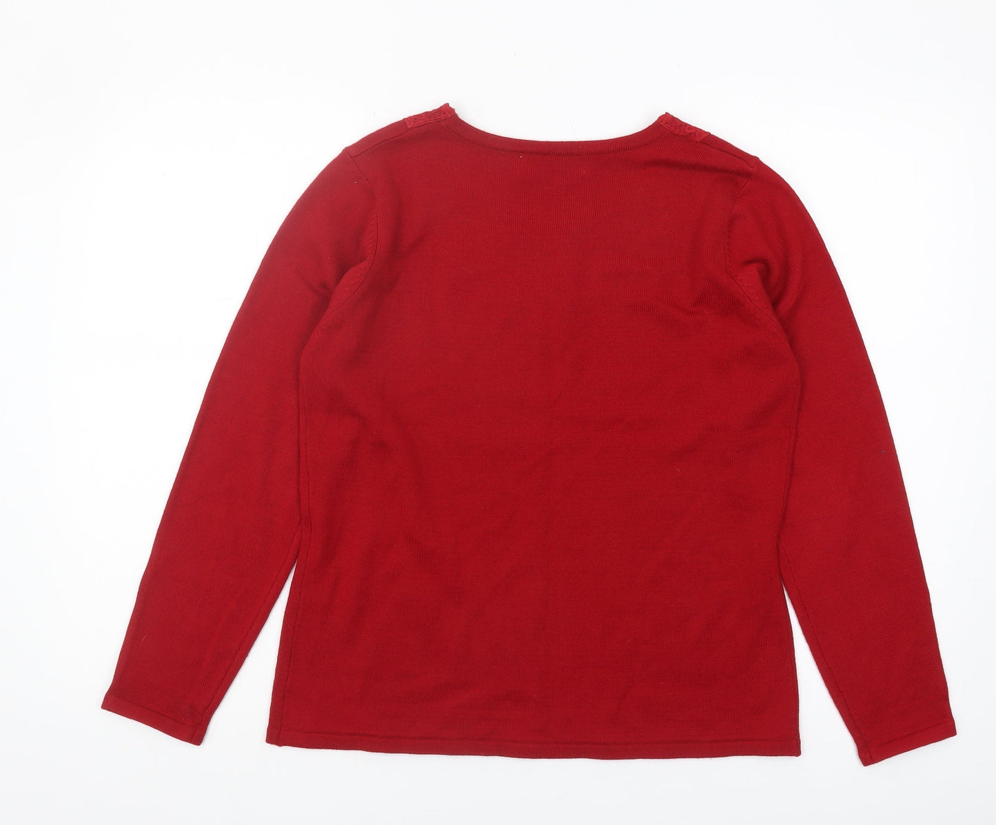 Classic Women's Red V-Neck Pullover Jumper Size 12