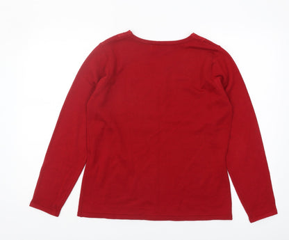 Classic Women's Red V-Neck Pullover Jumper Size 12