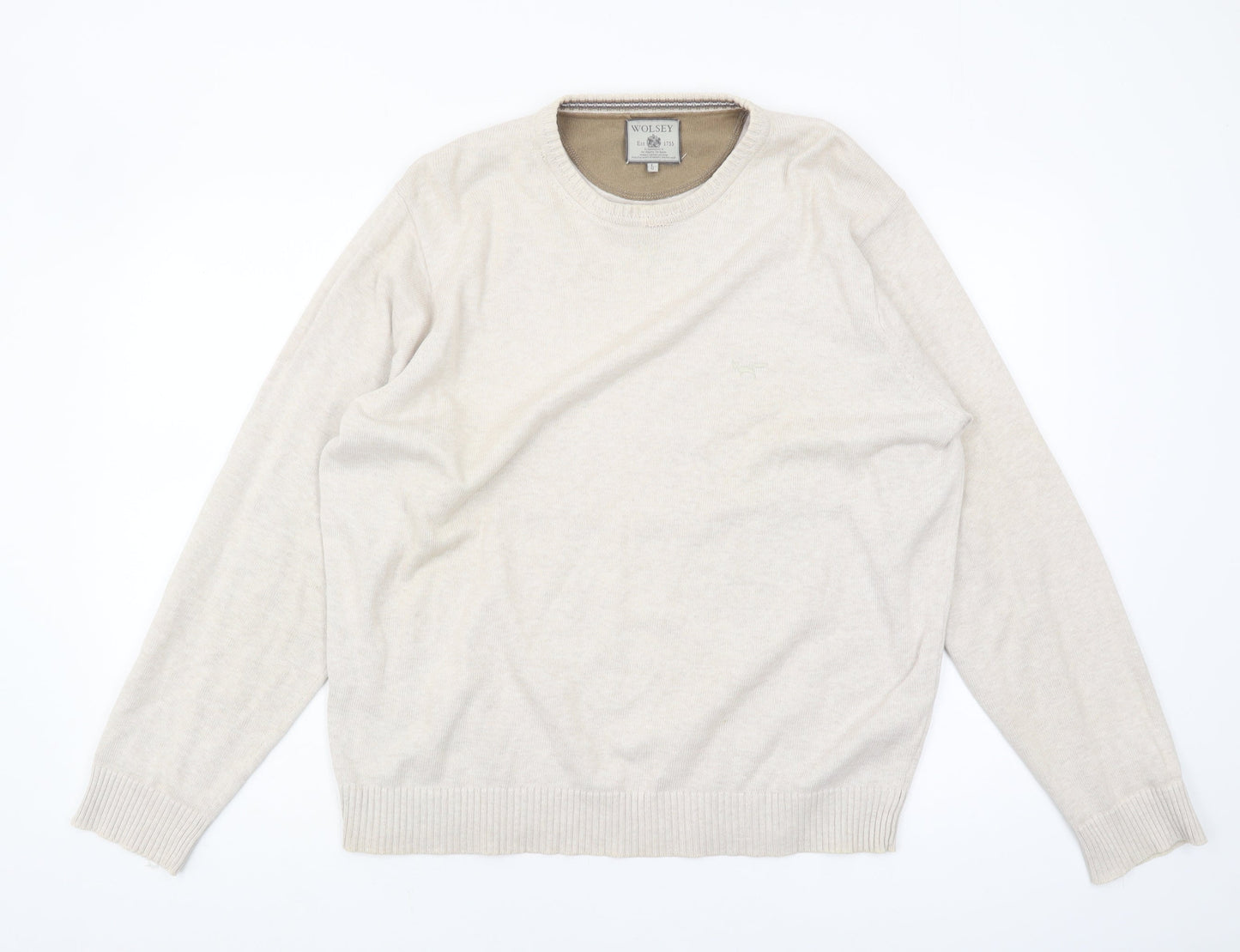Wolsey Mens Beige Cotton Pullover Jumper Size L
