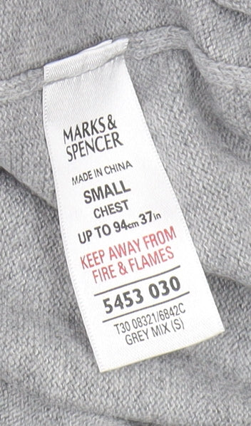 Marks and Spencer Men's Grey V-Neck Pullover Jumper S