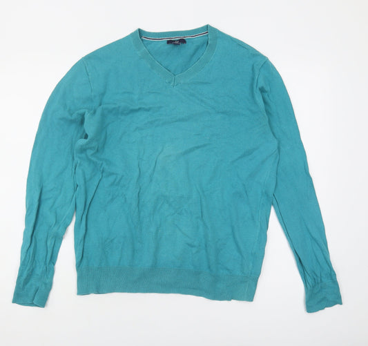 Gap Men's Green V-Neck Jumper - M, Cotton Casual