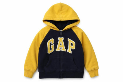 Front view of Gap boys’ yellow & black full zip hoodie 4-5 years