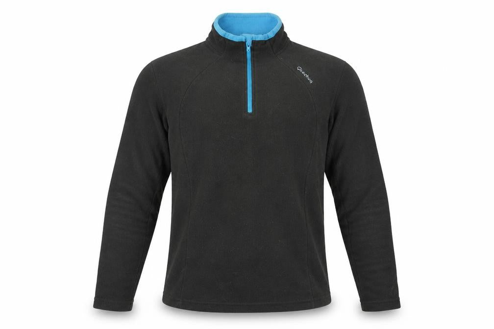 Front view of Quechua unisex black xl fleece 1/4 zip outdoor sweatshirt