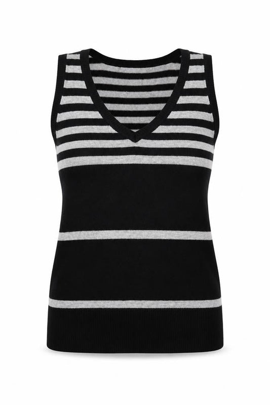 Front view of Red Herring Women's Black Striped Vest Jumper, size 10