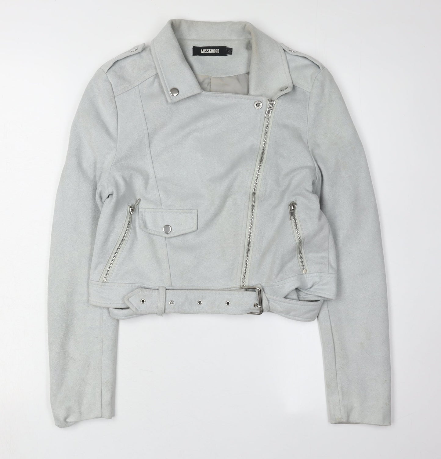 Womens UK Size 6 Missguided Grey Motorcycle Jacket