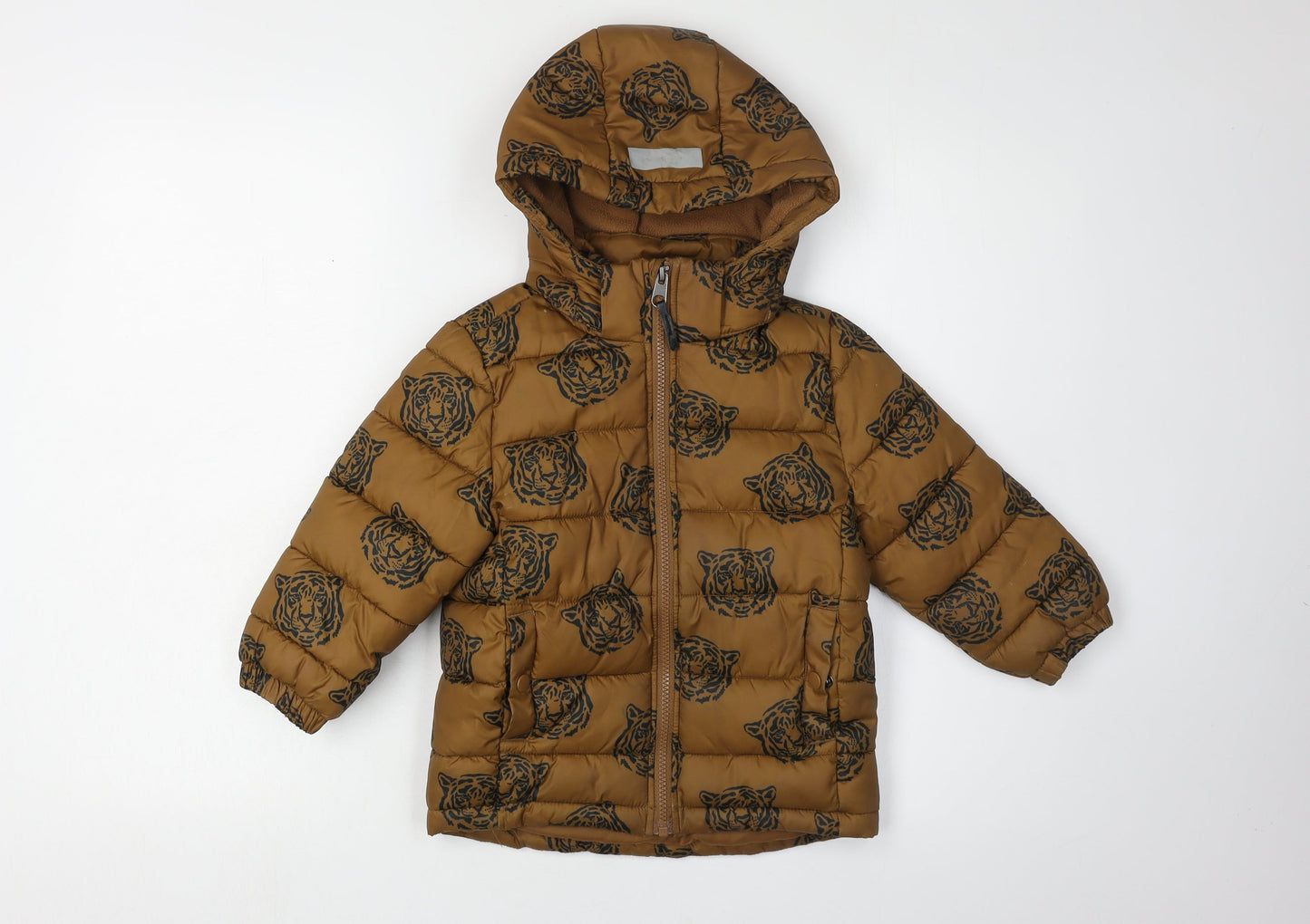 H&M Boys Brown Animal Print Puffer Jacket 2-3 Yrs