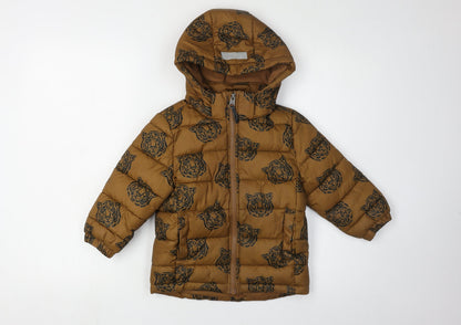 H&M Boys Brown Animal Print Puffer Jacket 2-3 Yrs