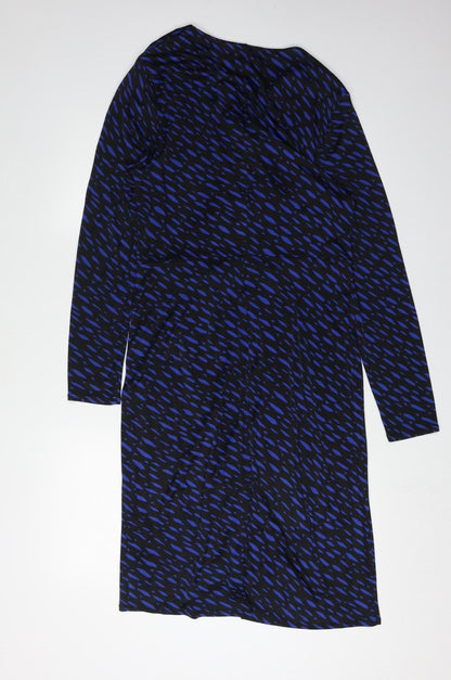 L.K. Bennett Women's Blue Black Wrap Dress Size 14