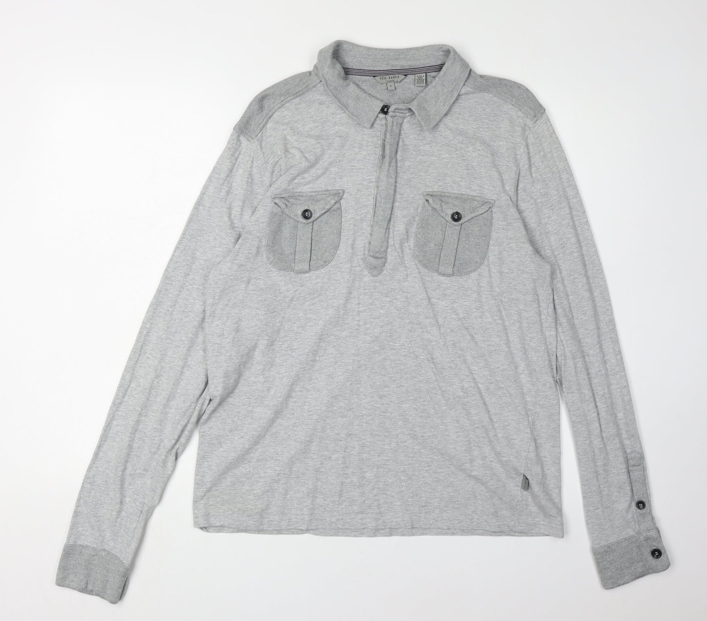 Ted Baker Men’s Grey Collared Henley Jumper - L