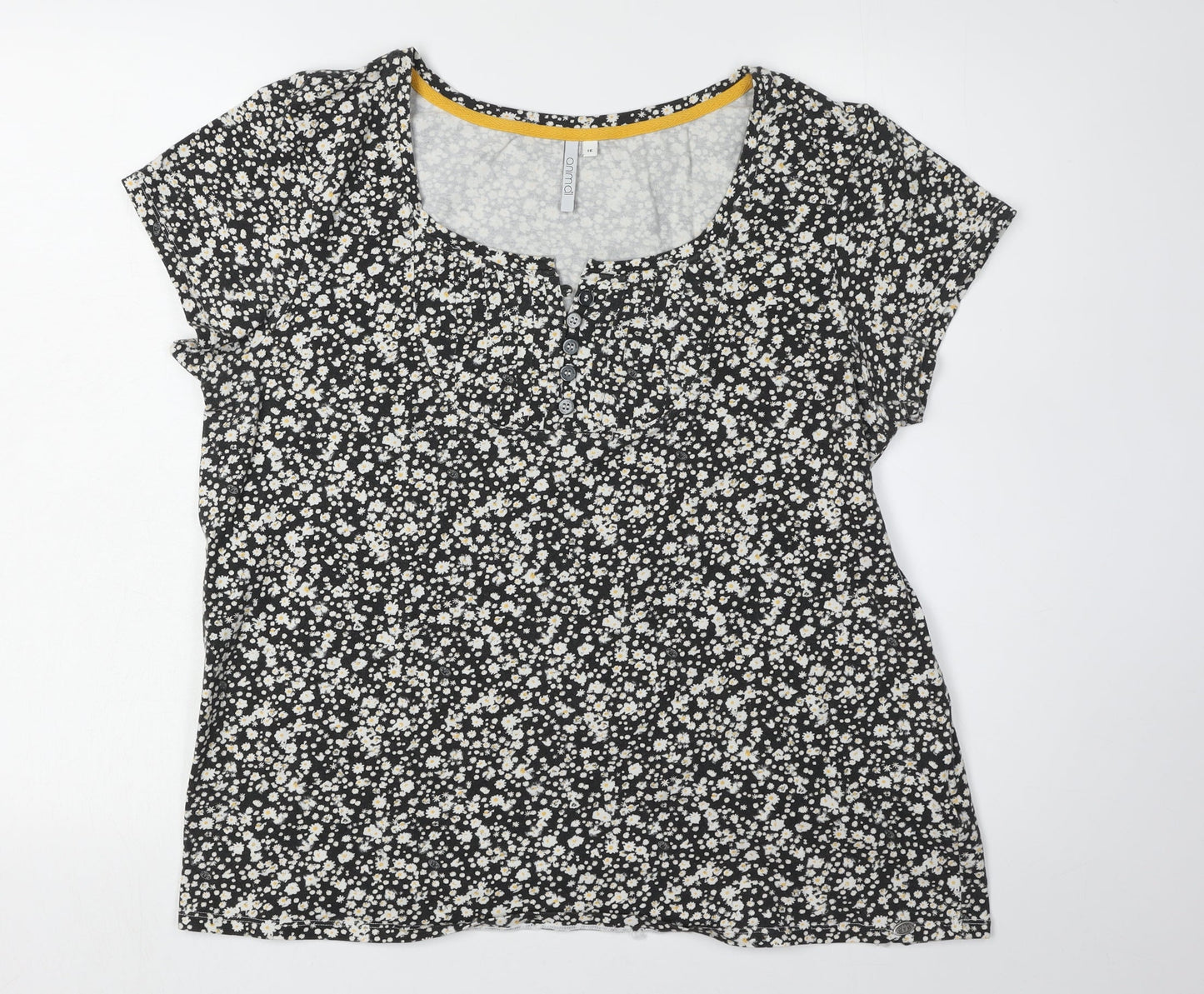 Animal Women's Black Floral T-Shirt, Size 16, Scoop Neck
