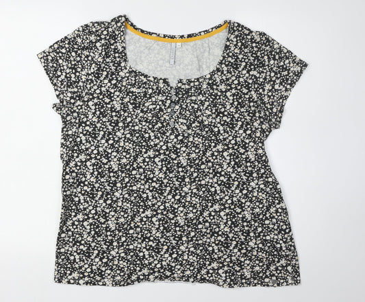 Animal Women's Black Floral T-Shirt, Size 16, Scoop Neck
