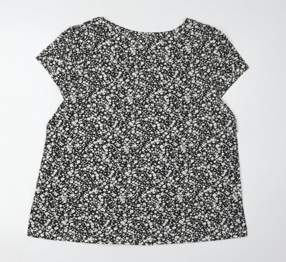 Animal Women's Black Floral T-Shirt, Size 16, Scoop Neck