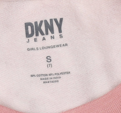 DKNY Girls Pink Heart Sweatshirt - Size S, Casual Style