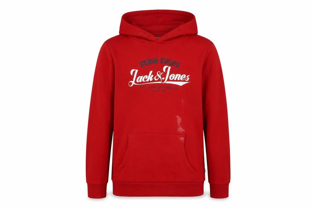 Front view of Jack & Jones boys’ red hoodie pullover -, size 14, yrs