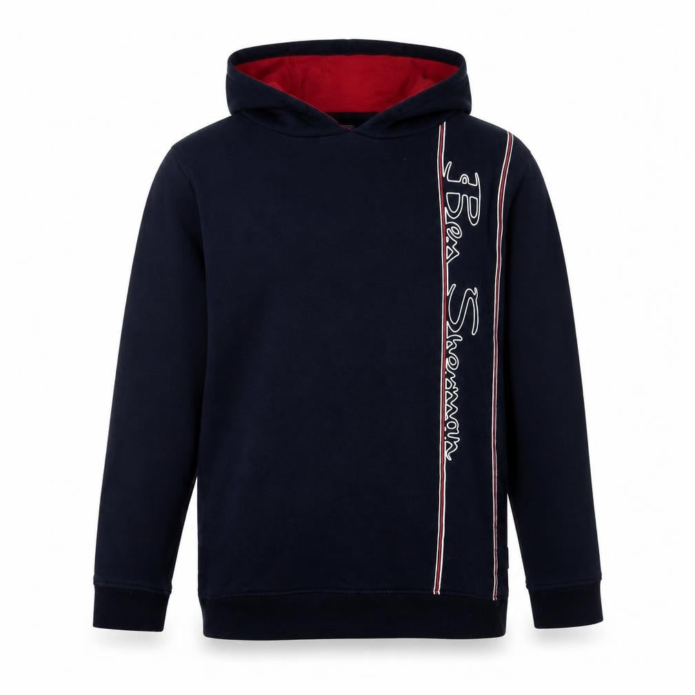 Front view of Ben Sherman boys’ blue pullover hoodie with logo, age 12-13