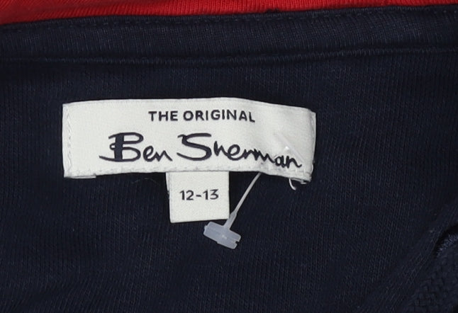 Ben Sherman Boys Blue Pullover Hoodie with Logo, Age 12-13