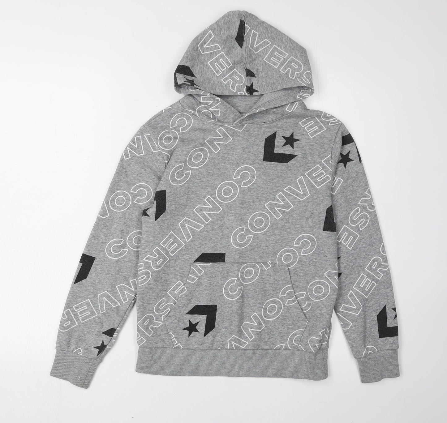 Converse Boys' Grey Logo Hoodie - M, Pullover, Graphic Print