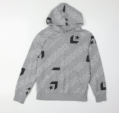 Converse Boys' Grey Logo Hoodie - M, Pullover, Graphic Print