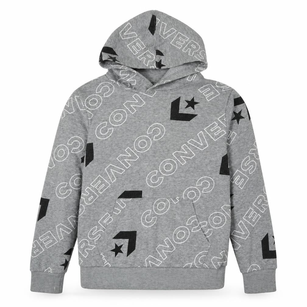 Front view of Converse boys’' grey logo hoodie - m, pullover, graphic print