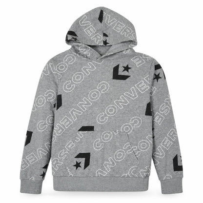 Front view of Converse boys’' grey logo hoodie - m, pullover, graphic print