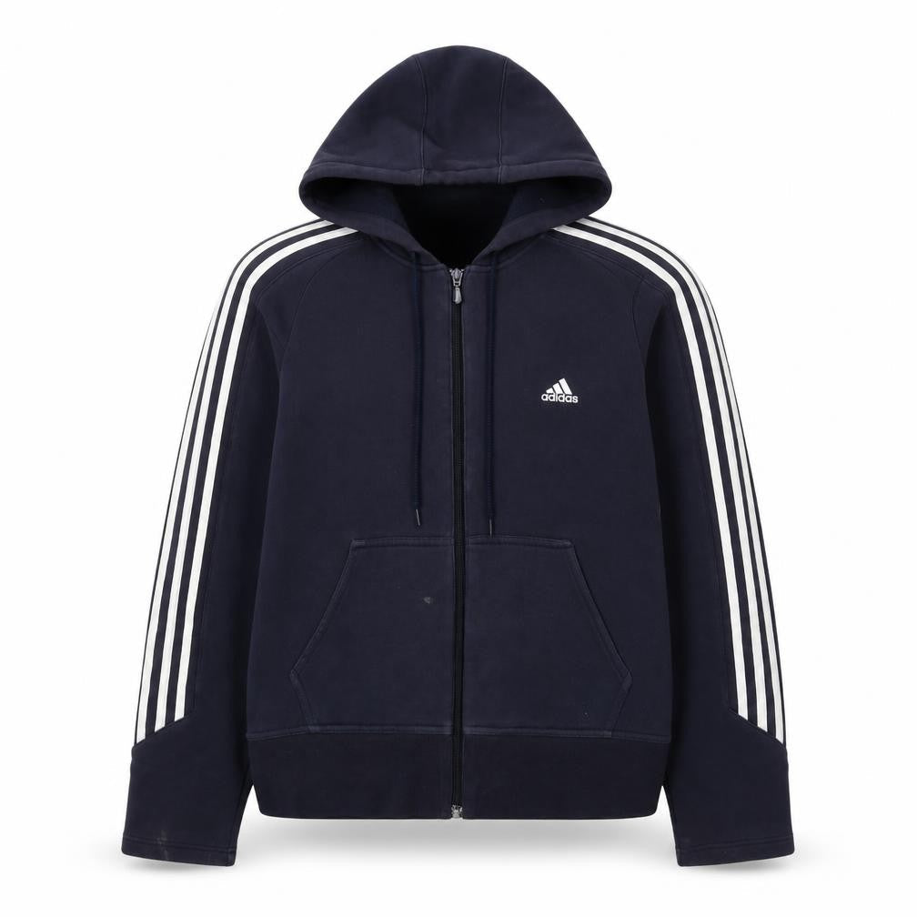 Front view of Adidas Blue unisex hoodie, zip, size 12, casual sportswear