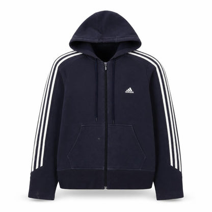 Front view of Adidas Blue unisex hoodie, zip, size 12, casual sportswear