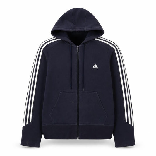 Front view of Adidas Blue unisex hoodie, zip, size 12, casual sportswear
