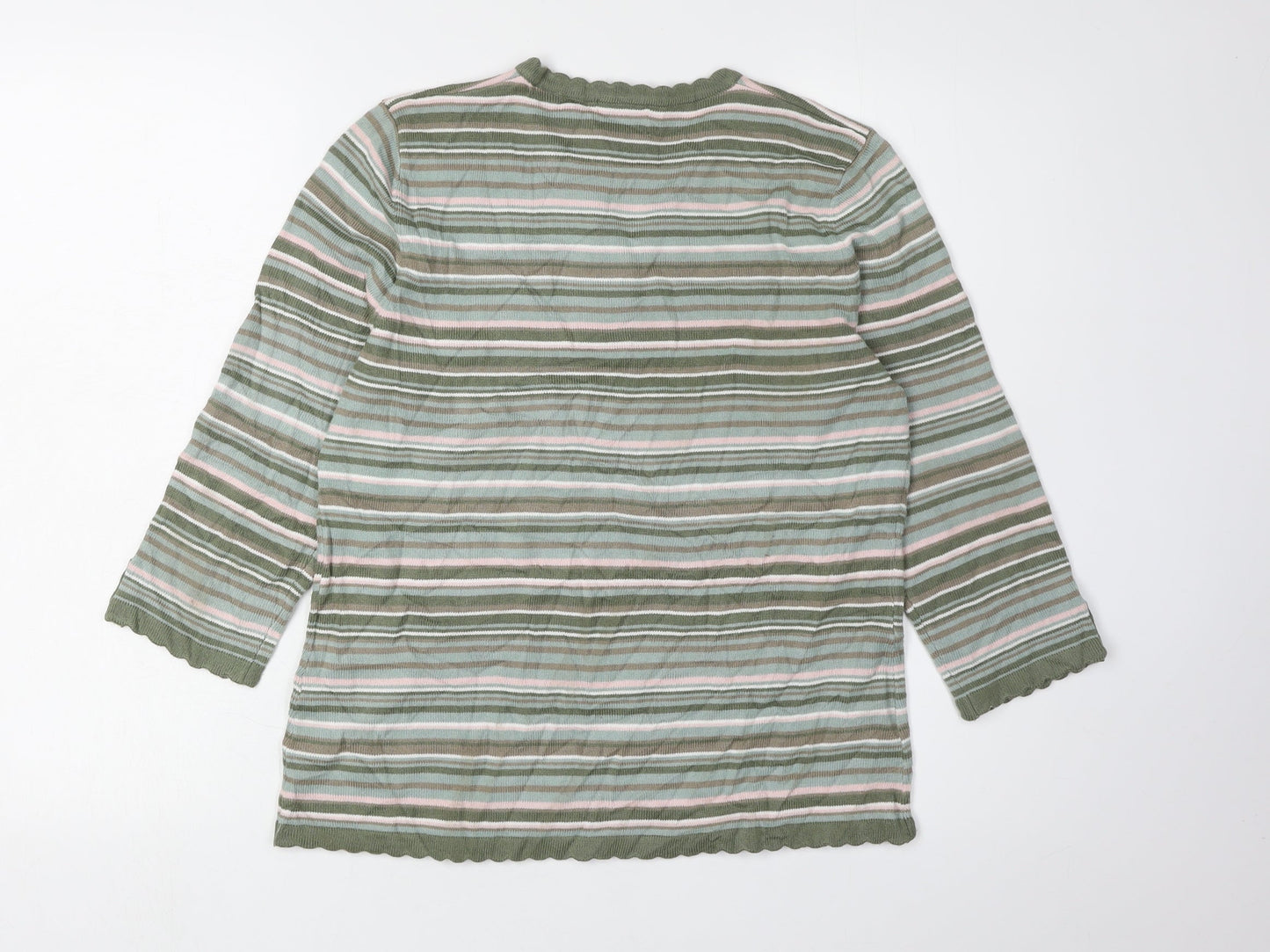 Eastex Women's Green Striped Henley Jumper Size 10