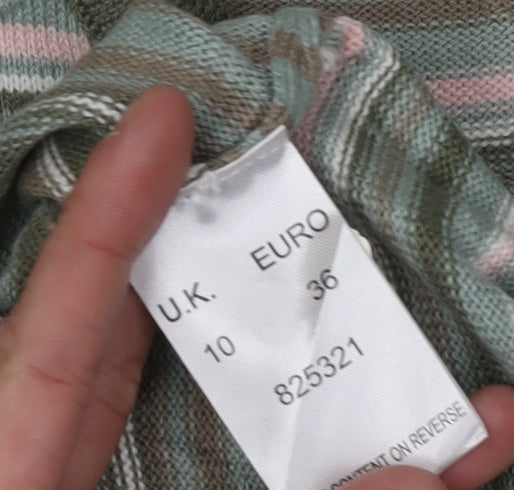 Eastex Women's Green Striped Henley Jumper Size 10