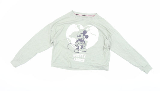 Primark Women's Grey Mickey Mouse Cropped T-Shirt L