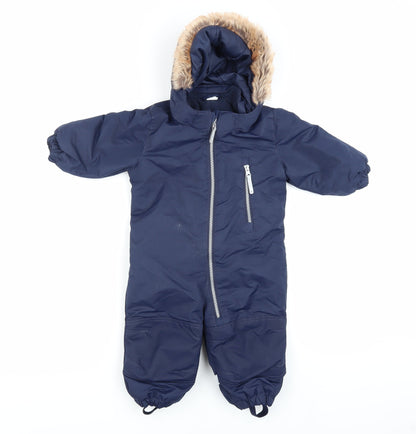 H&M Blue Unisex Baby Snowsuit 6-9 Months Hooded Winter