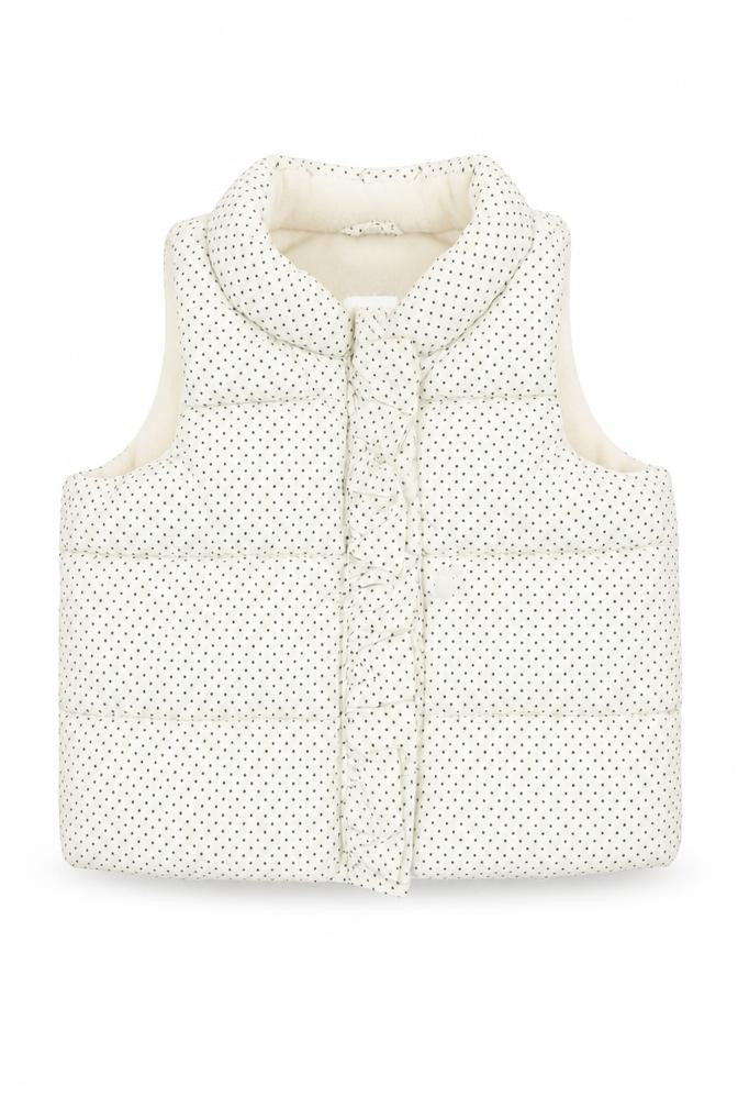Front view of Gap unisex baby puffer jacket 12-18 months white polka dot