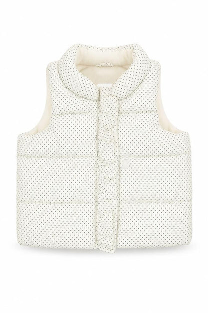 Front view of Gap unisex baby puffer jacket 12-18 months white polka dot
