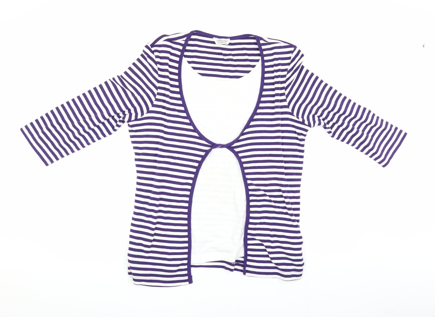 Women's Purple Striped 3/4 Sleeve Cardigan - Special Collection