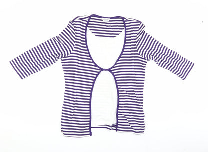 Women's Purple Striped 3/4 Sleeve Cardigan - Special Collection