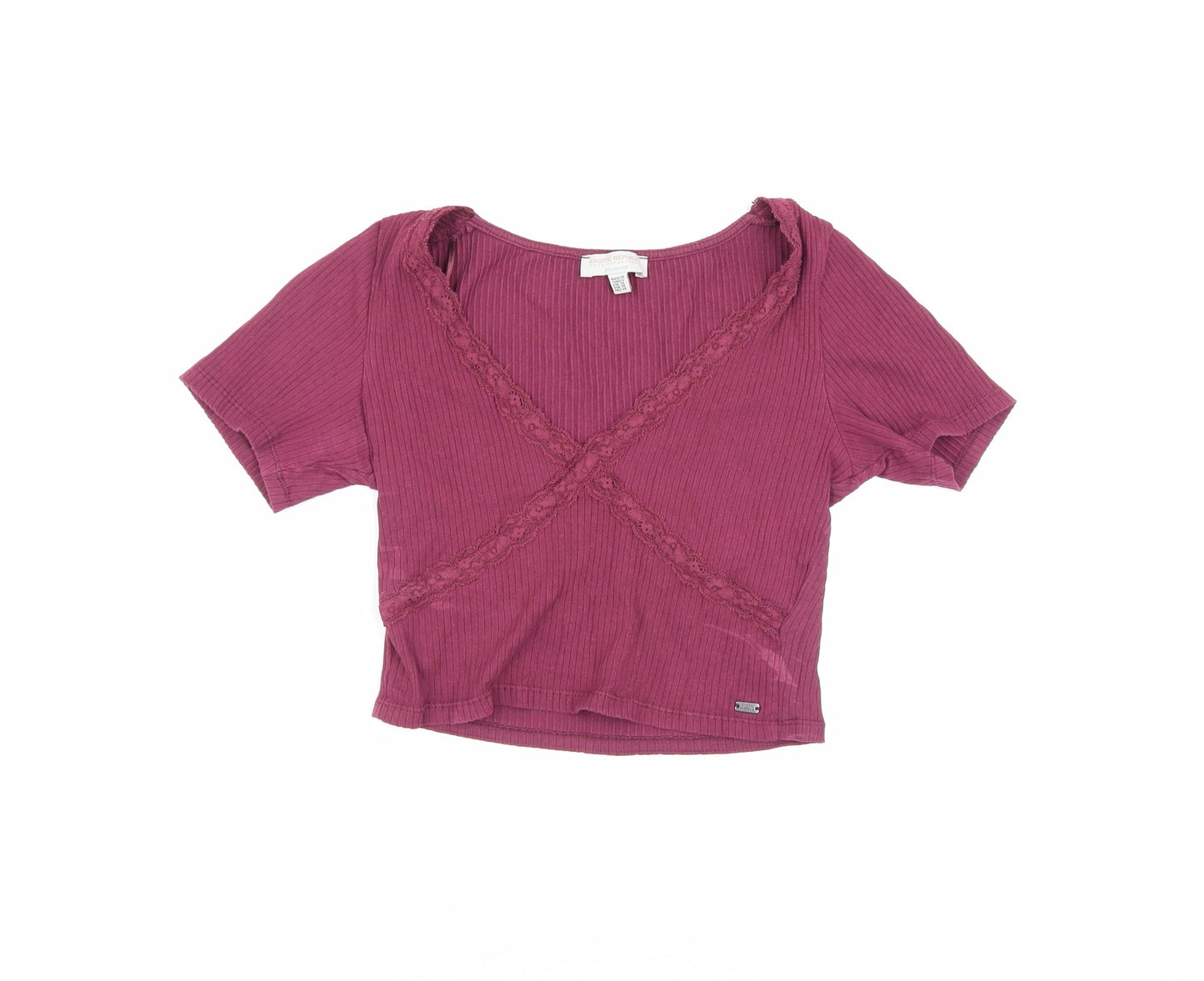 Pull & Bear Girls Purple Cropped Blouse V-Neck Size M
