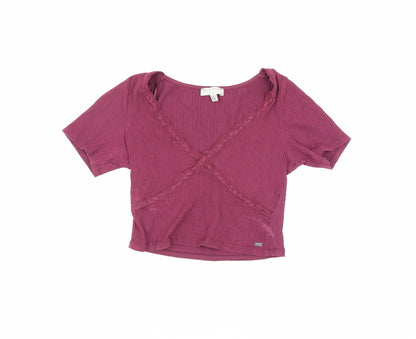 Pull & Bear Girls Purple Cropped Blouse V-Neck Size M