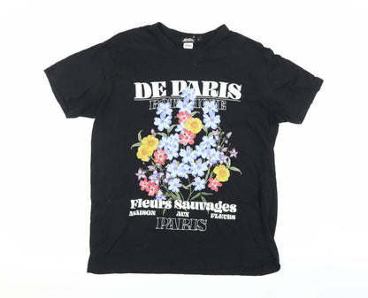 SHØK Black Floral Print Men's T-Shirt L