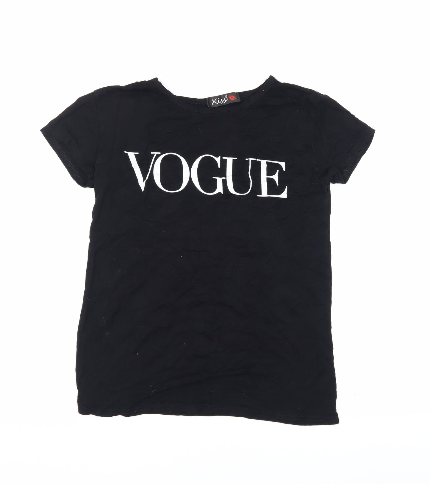 Xiss Women's Black Viscose T-Shirt, S/M, Casual Crew Neck