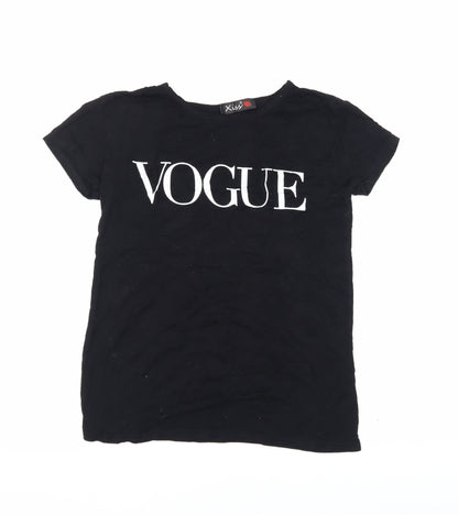 Xiss Women's Black Viscose T-Shirt, S/M, Casual Crew Neck